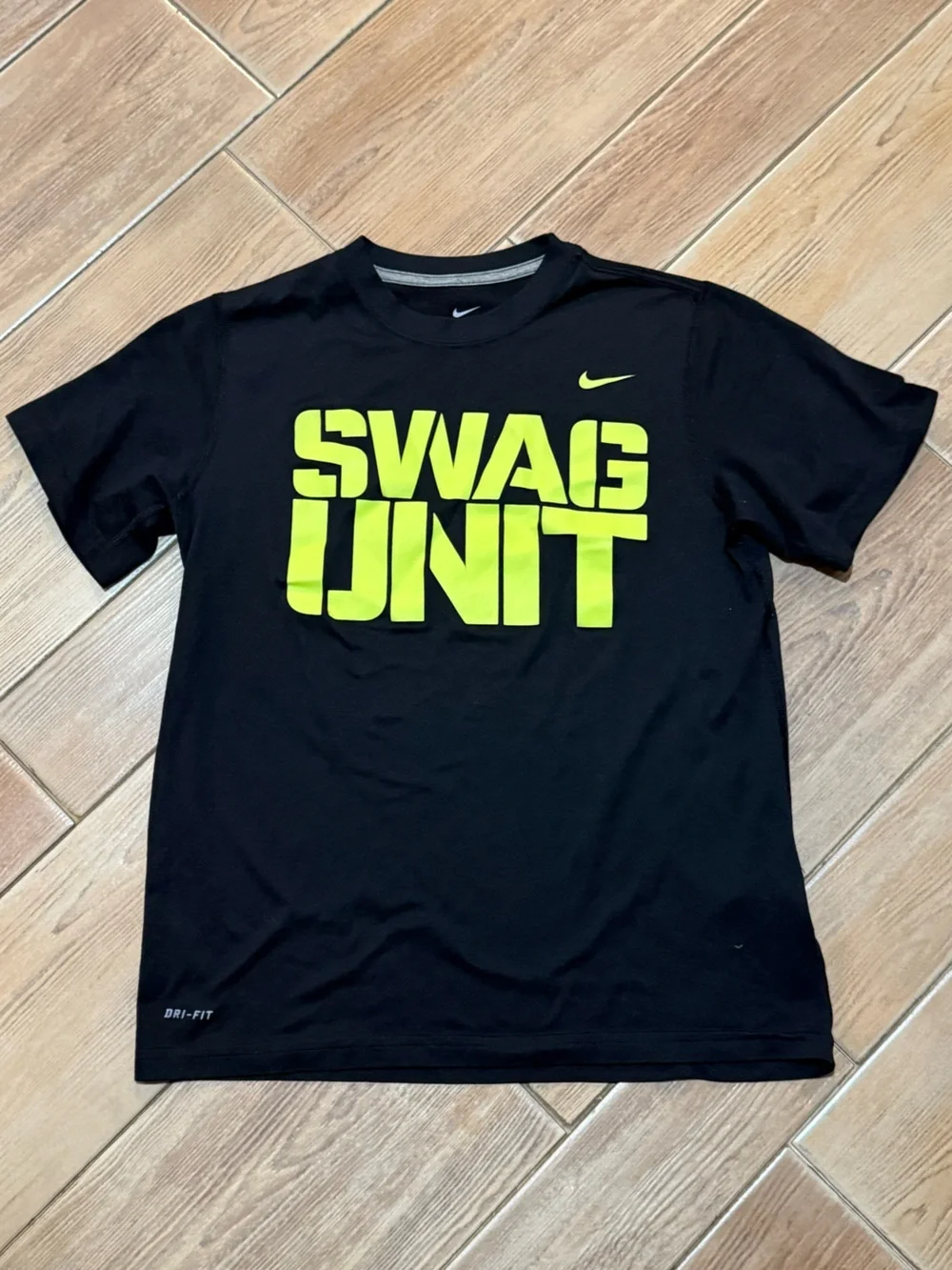 Nike Black Tee with Neon Yellow 'SWAG UNIT' Graphic